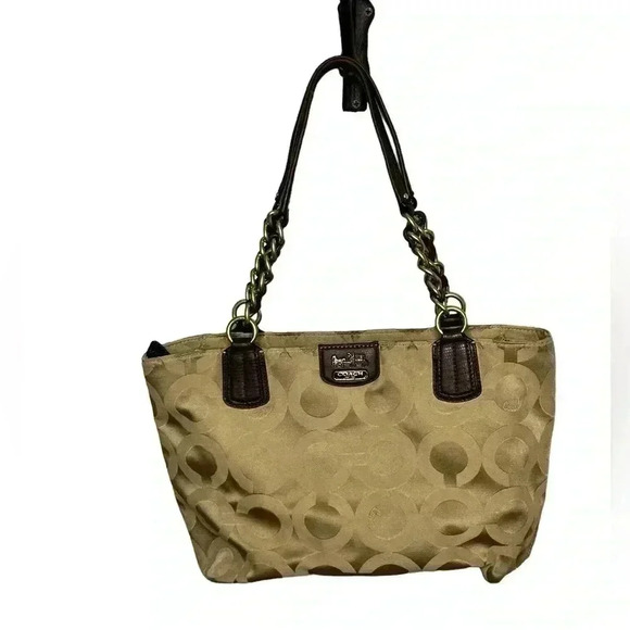 Coach Beige/Brown Fabric Madison Op Art Tote - Picture 1 of 7